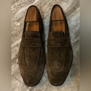 SAKS FIFTH AVENUE Loafers Slippers Shoes US 11.5 Moc Suede Greenish Brown